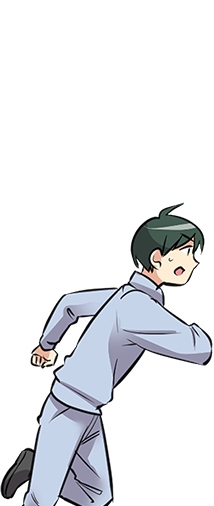 走る緑髪の男性